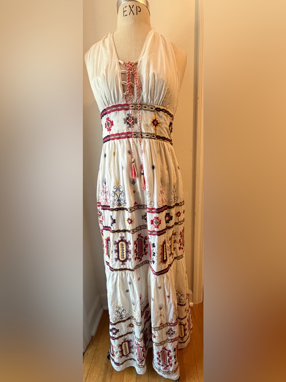 Chelsea & Violet White Embroidered Halter Maxi Dress